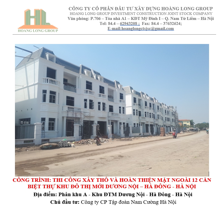 THI CÔNG PHẦN THÔ VÀ HOÀN THIỆN MẶT NGOÀI 12 CĂN BIỆT THỰ TẠI KHU ĐÔ THỊ MỚI DƯƠNG NỘI THI CÔNG PHẦN THÔ VÀ HOÀN THIỆN MẶT NGOÀI 12 CĂN BIỆT THỰ TẠI KHU ĐÔ THỊ MỚI DƯƠNG NỘI